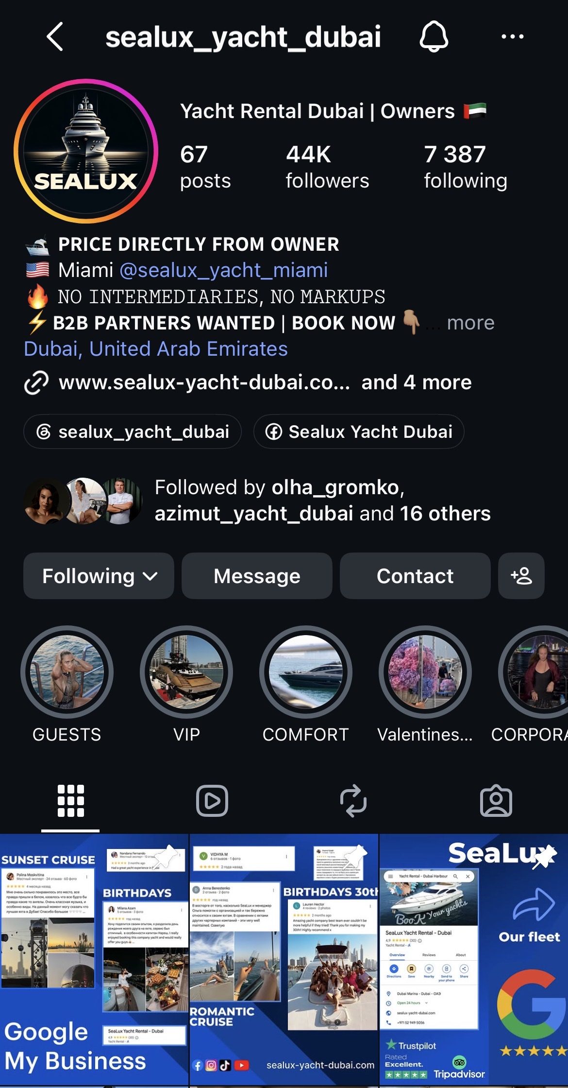SeaLux Instagram - @sealux_yacht_dubai - 44K followers